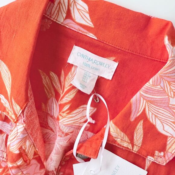 NWT Cynthia Rowley Linen Jacket in Tangerine Orange w/ Pink Floral Print S - Picture 6 of 9